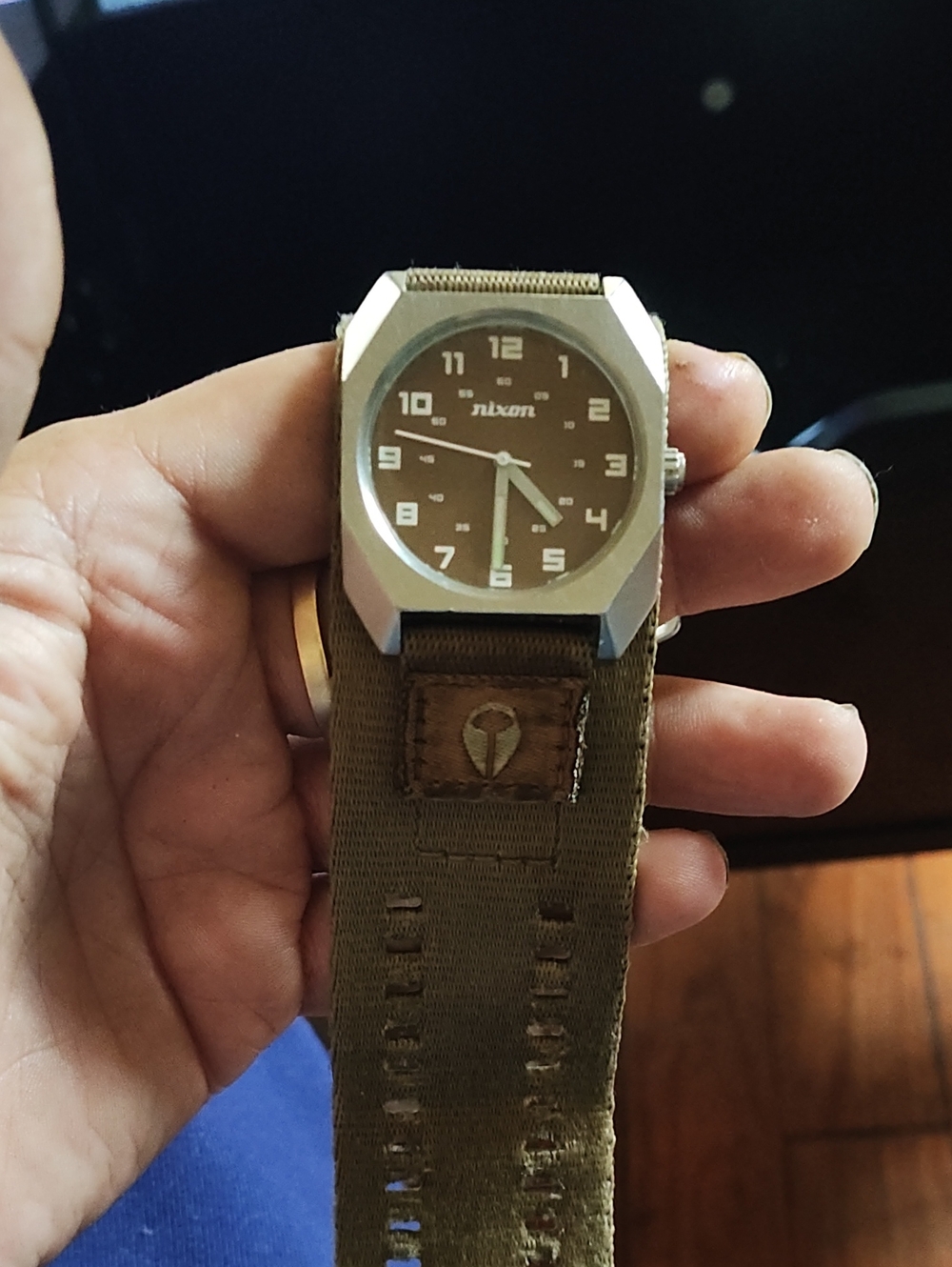 Nixon Brown Dial Watch with Olive Canvas Strap